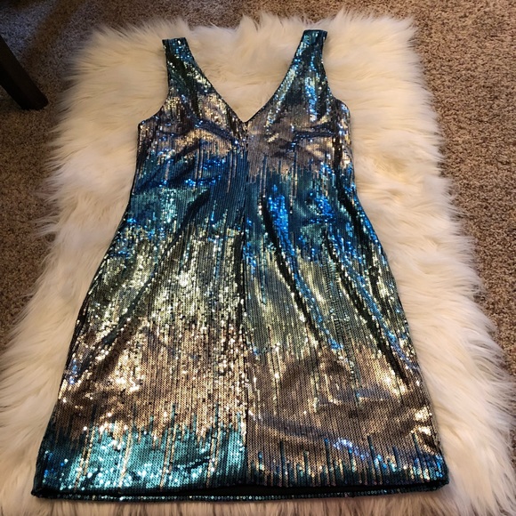 Blue and sliver sequin dress size L Lily Rose - Picture 4 of 7
